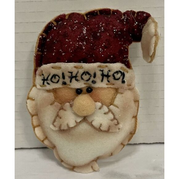 Santa‎ Claus Plush Head Christmas Tree Ornament ￼￼Decoration 4 1/2 In Ho Ho Ho - Picture 1 of 2